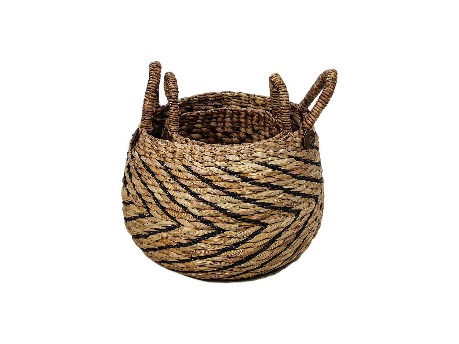 Set de 2 paniers de rangement - Jacinthe d’eau - Naturel/noir - 40 x 42 x 40 cm