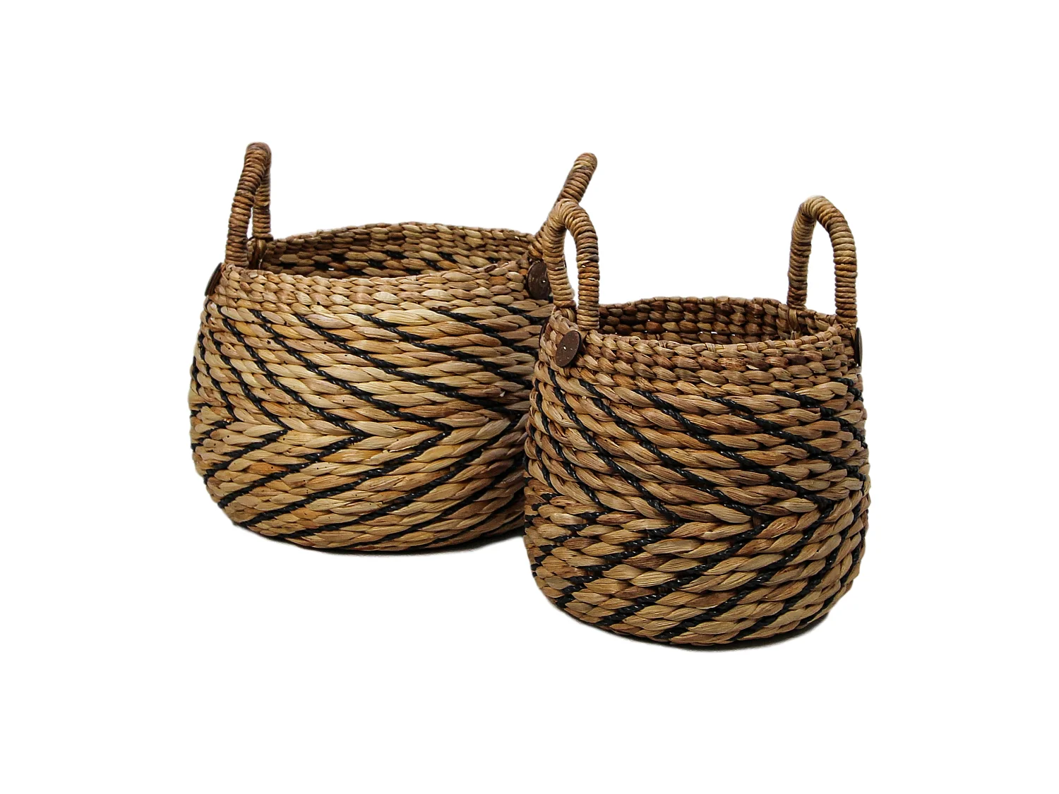 Set de 2 paniers de rangement - Jacinthe d’eau - Naturel/noir - 40 x 42 x 40 cm