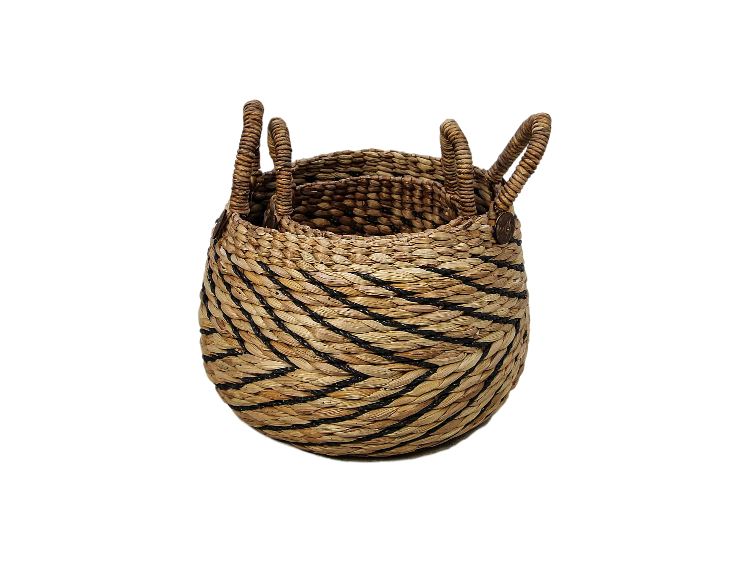 Set de 2 paniers de rangement - Jacinthe d’eau - Naturel/noir - 40 x 42 x 40 cm