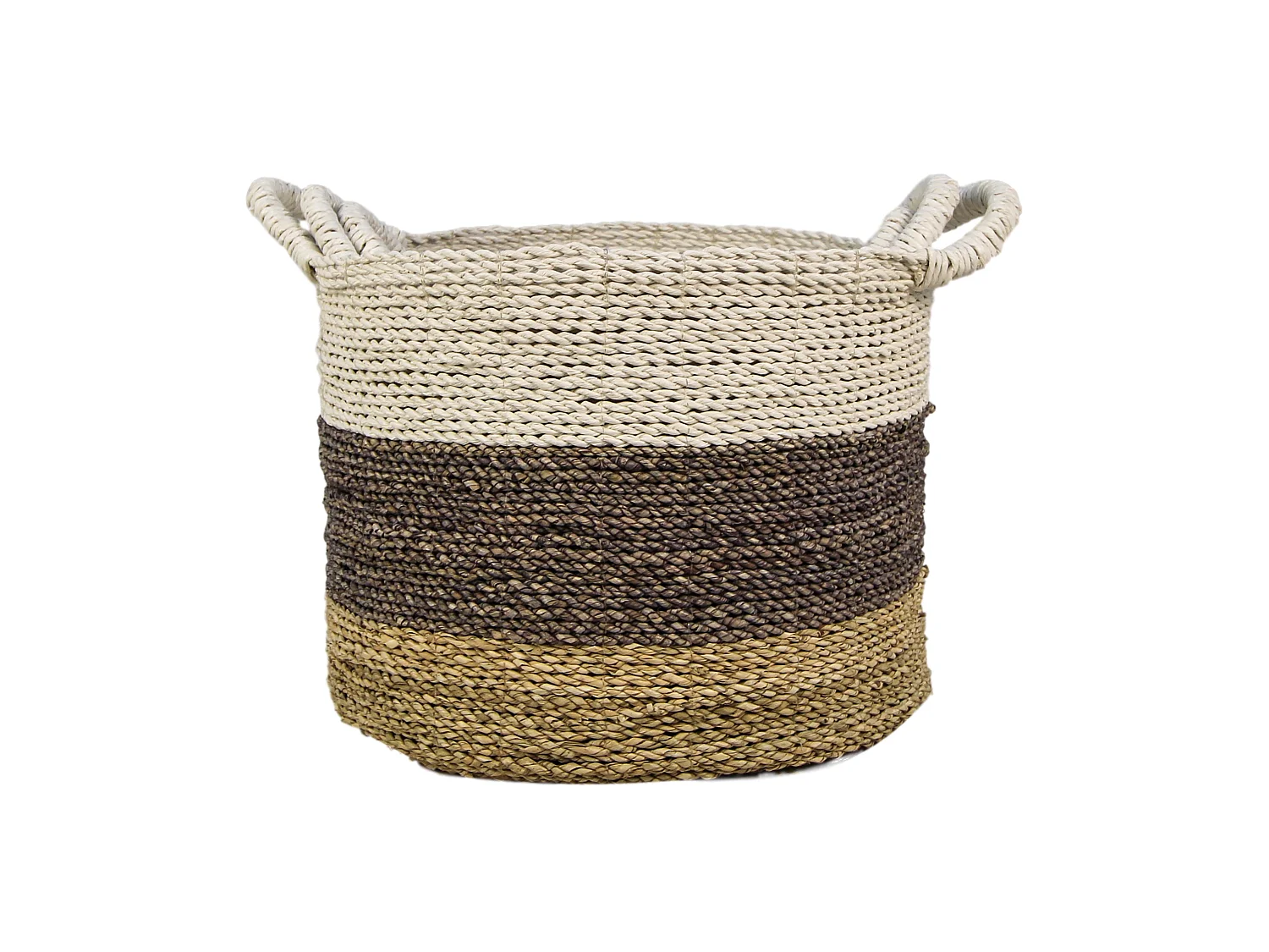 Malibu - Set de 3 paniers de rangement - Jonc de mer - Naturel/pourpre/blanc - 36 x 30 x 36 cm