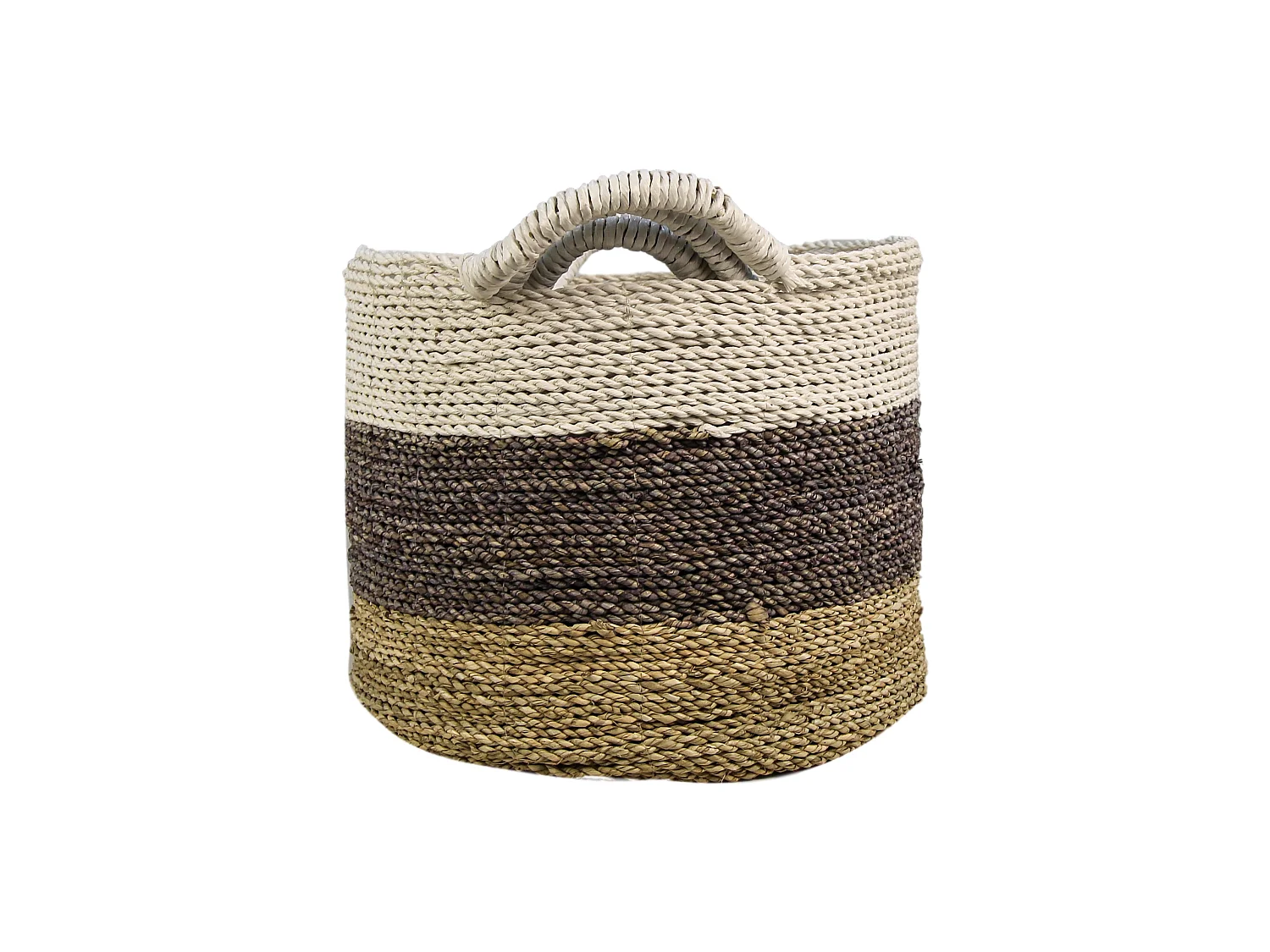 Malibu - Set de 3 paniers de rangement - Jonc de mer - Naturel/pourpre/blanc - 36 x 30 x 36 cm