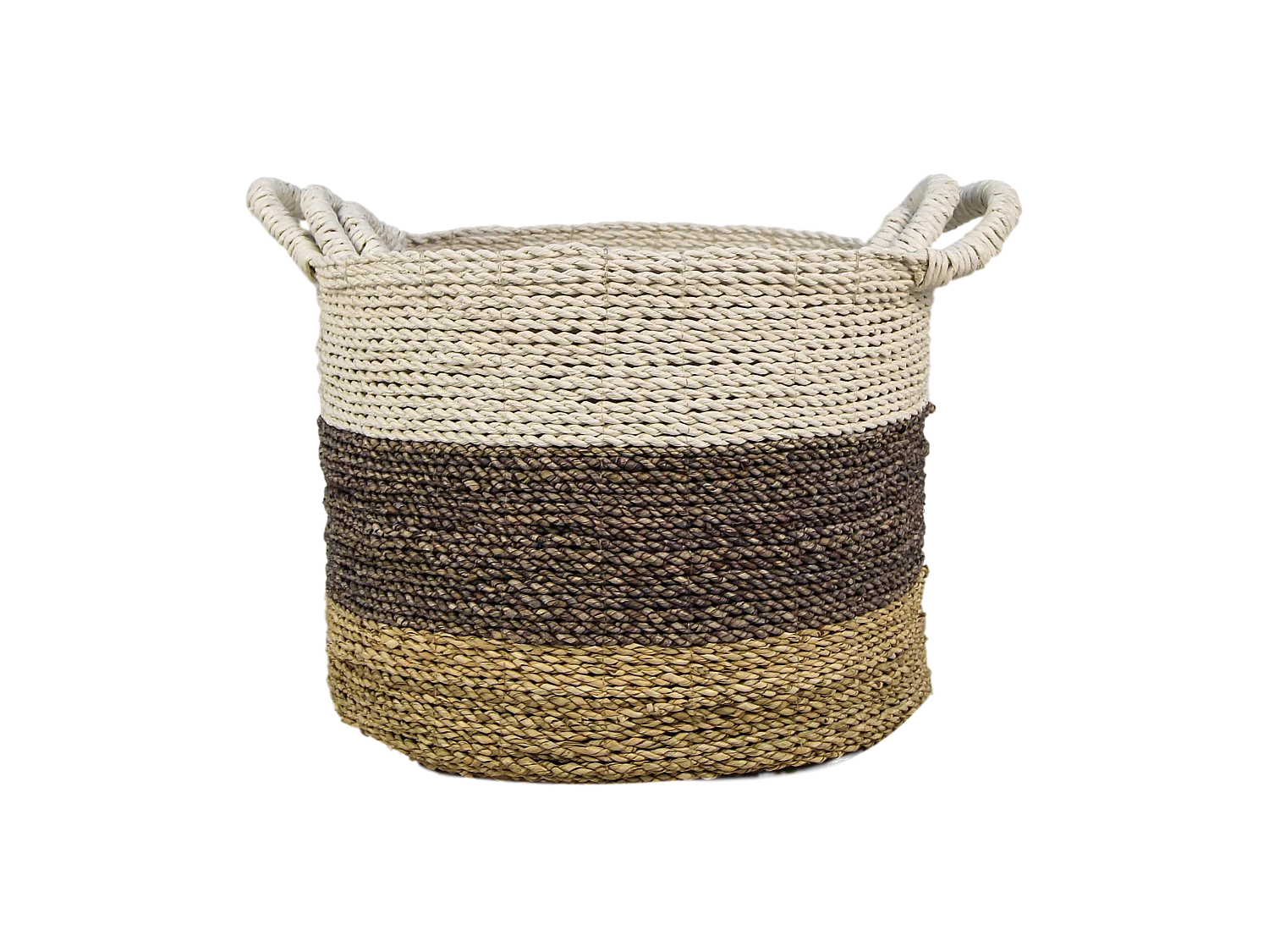Malibu - Set de 3 paniers de rangement - Jonc de mer - Naturel/pourpre/blanc - 36 x 30 x 36 cm