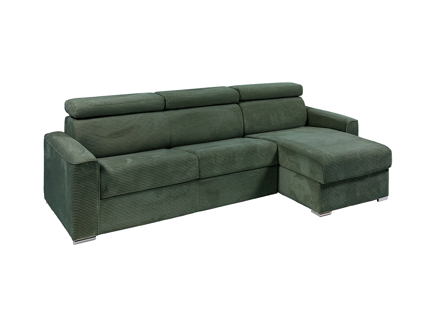 Divano letto ang. a ribalta ang. rev. Letto doghe larghe 140cm Mater. 22cm Velluto a coste Verde - VIZIR