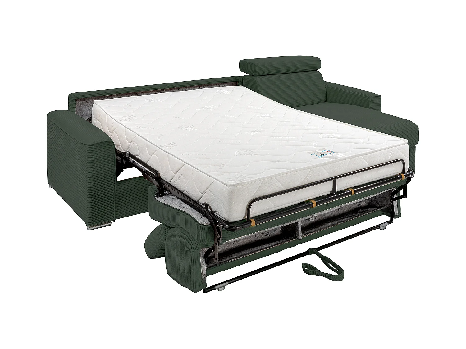 Divano letto ang. a ribalta ang. rev. Letto doghe larghe 140cm Mater. 22cm Velluto a coste Verde - VIZIR