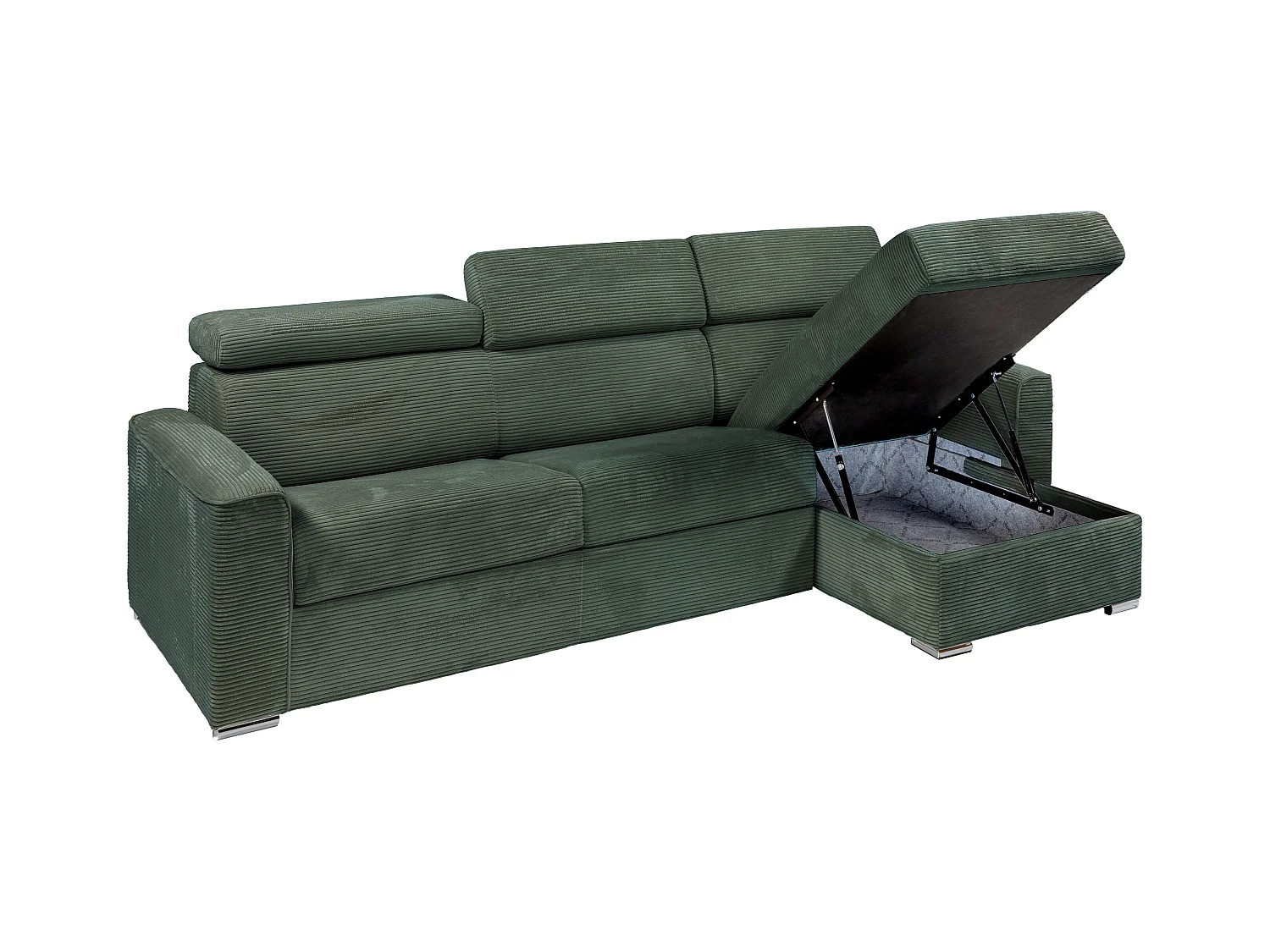 Divano letto ang. a ribalta ang. rev. Letto doghe larghe 140cm Mater. 22cm Velluto a coste Verde - VIZIR