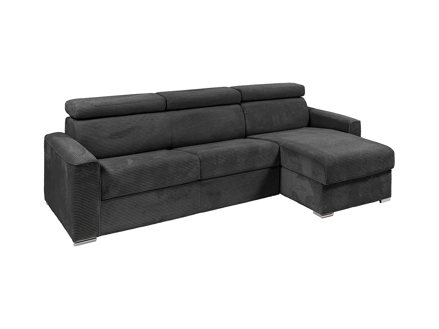 Ecksofa mit Matratze - Ecke wechselbar - Cord - Anthrazitgrau - Liegefläche mit Lattenrost mit breiten Latten 140 cm - Matratze 22 cm - Memory Schaum - VIZIR