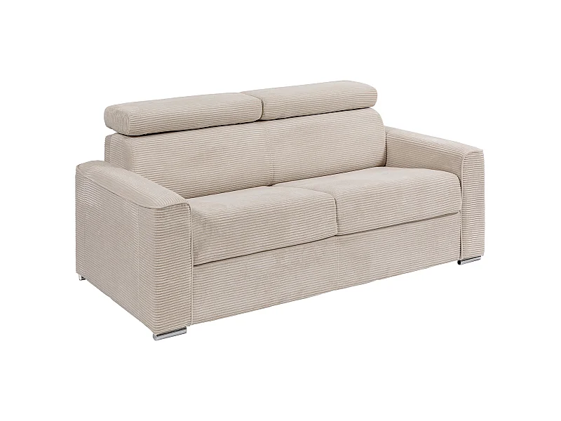 Sofá cama de 3 plazas de apertura rápida de pana beige - 140 cm de tamaño de cama - Colchón de 22 cm - VIZIR