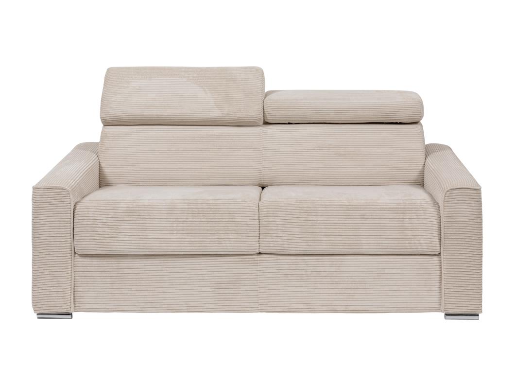 Canapé 3 places convertible express en velours côtelé beige - Couchage 140 cm - Matelas 22 cm mémoire de forme - VIZIR