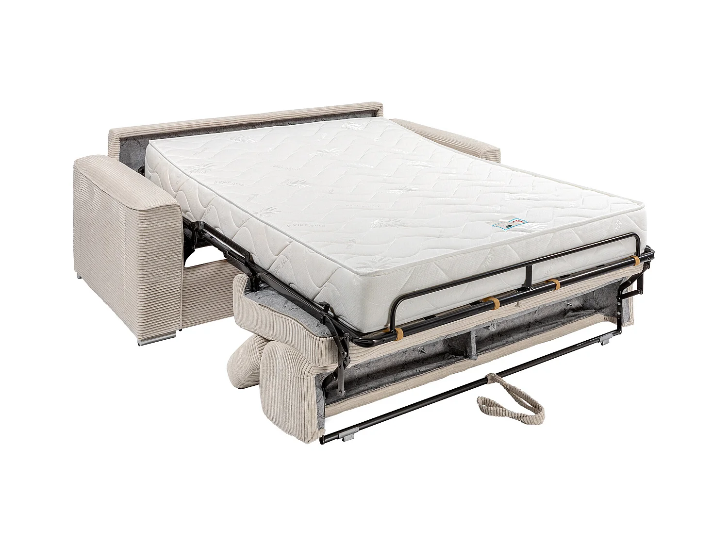 Sofá cama de 3 plazas y con apertura italiana de pana beige - Somier de láminas de 140 cm - Colchón de 22 cm - VIZIR