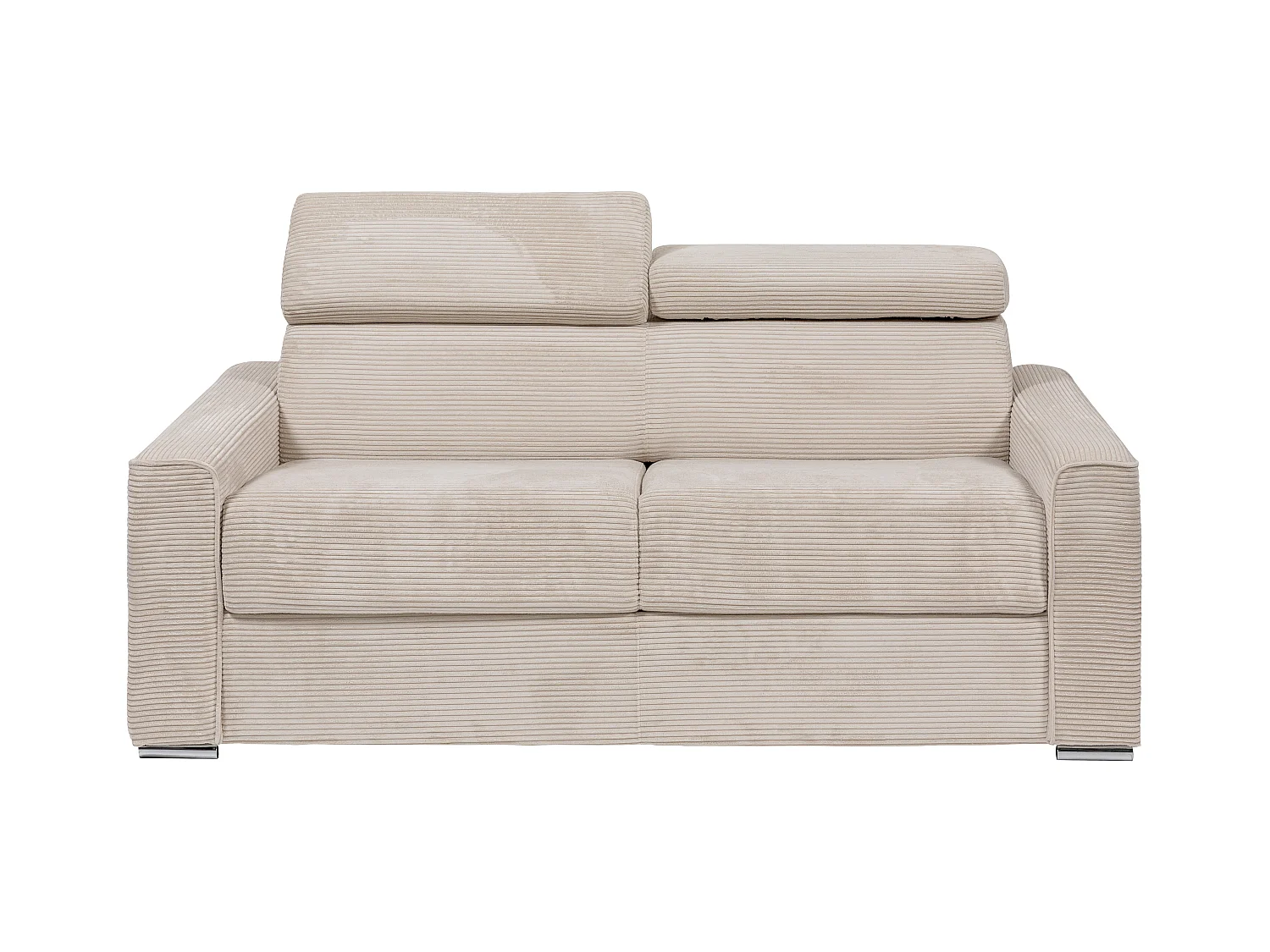 Sofá cama de 3 plazas y con apertura italiana de pana beige - Somier de láminas de 140 cm - Colchón de 22 cm - VIZIR
