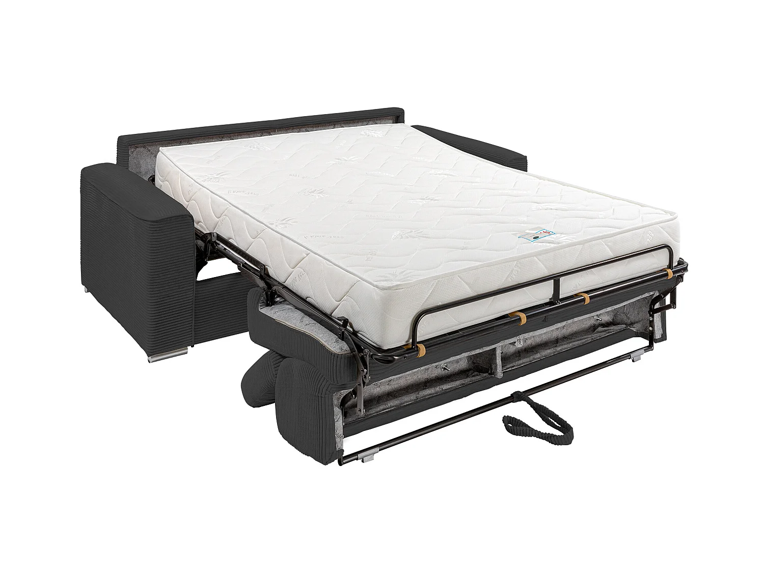 Canapé 3 places convertible express en velours côtelé gris - Couchage à lattes larges 140 cm - Matelas 22 cm mémoire de forme - VIZIR