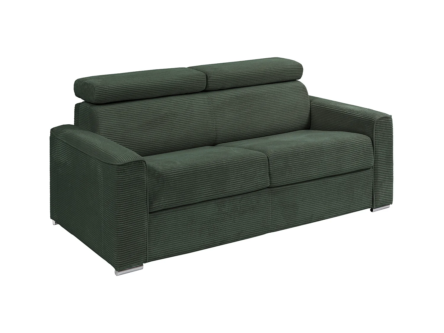 Canapé 3 places convertible express en velours côtelé vert - Couchage à lattes larges 140 cm - Matelas 22 cm mémoire de forme - VIZIR