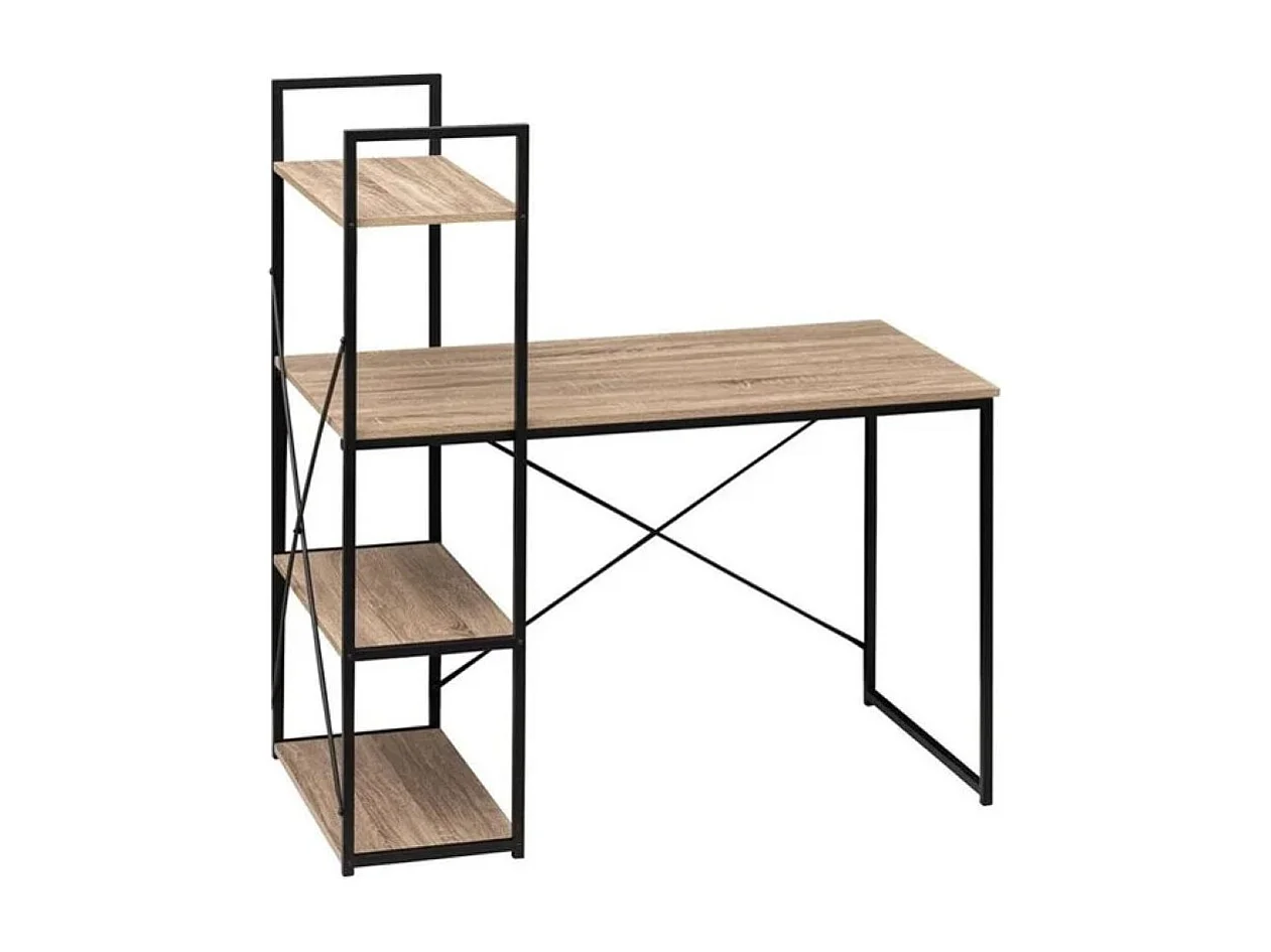 Bureau avec étagères en MDF chêne et métal noir - Longueur 113 x Profondeur 60 x Hauteur 120 cm