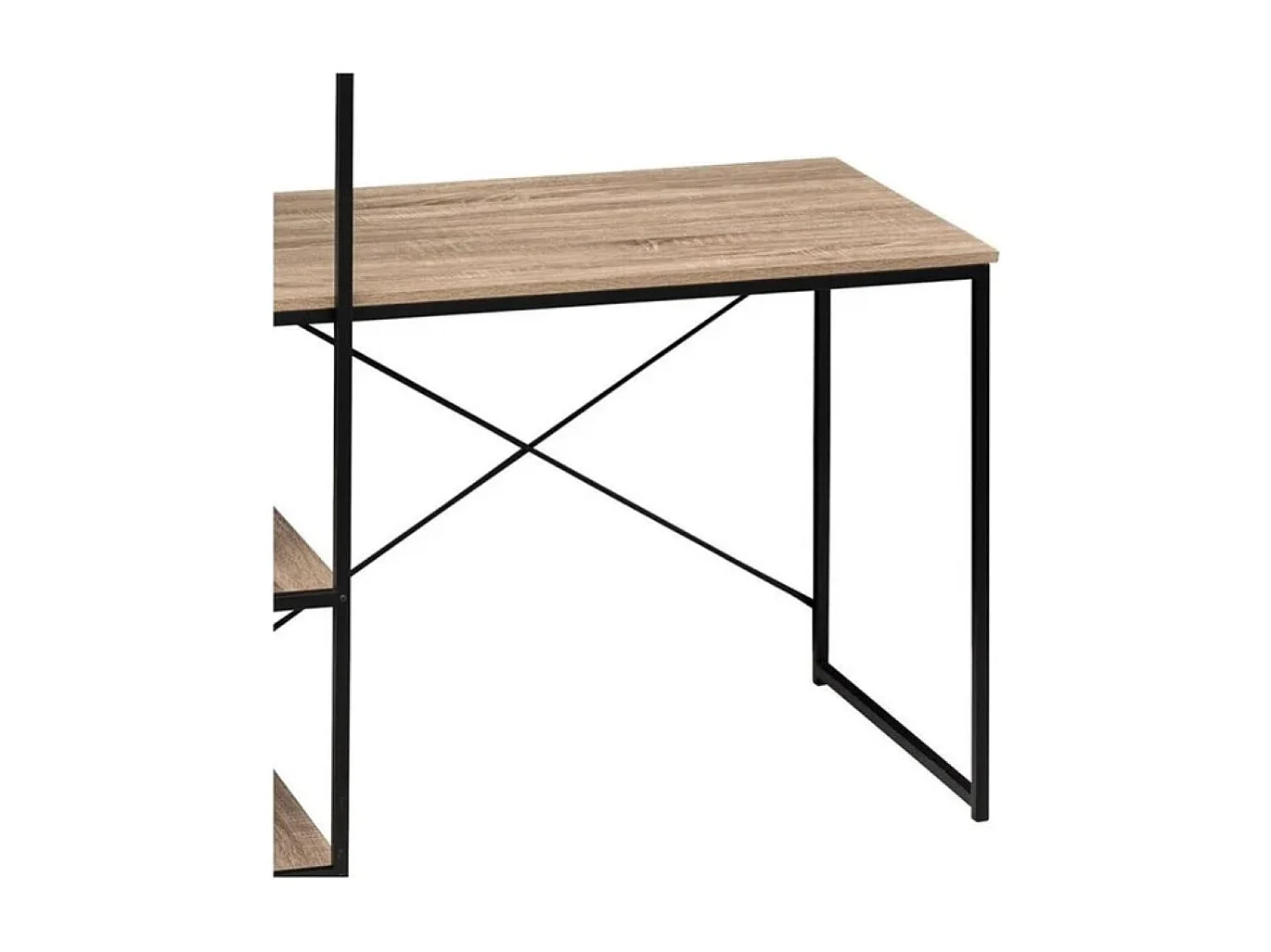 Bureau avec étagères en MDF chêne et métal noir - Longueur 113 x Profondeur 60 x Hauteur 120 cm