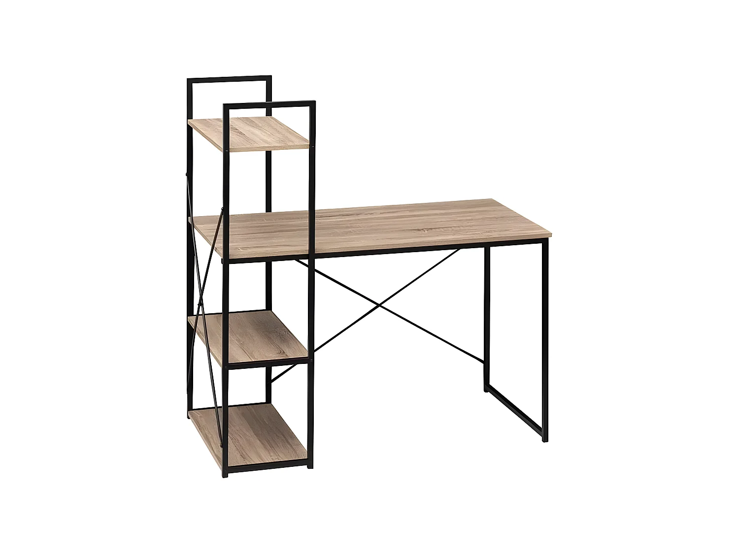 Bureau avec étagères en MDF chêne et métal noir - L. 113 x H. 60 x P. 120 cm