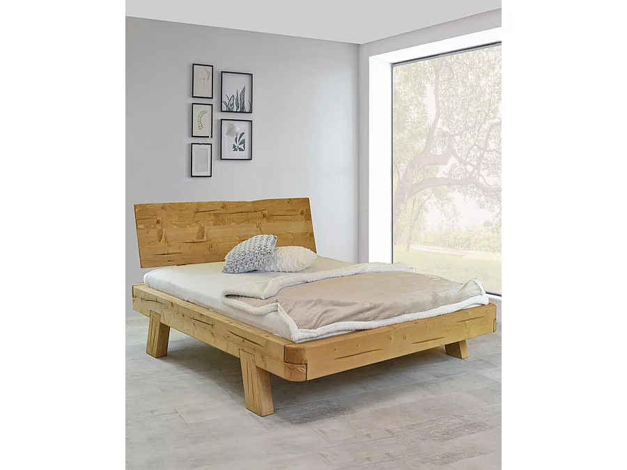 Nalia - Lit poutre en bois massif d'épicéa 180 CM