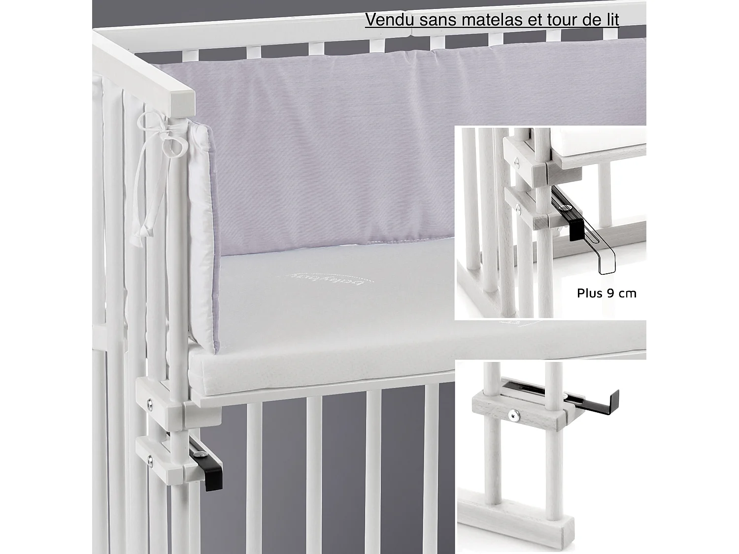 MIDI - Berceau Cododo en bois de hêtre laqué blanc. L - H - P : 88 - 79 - 41 cm