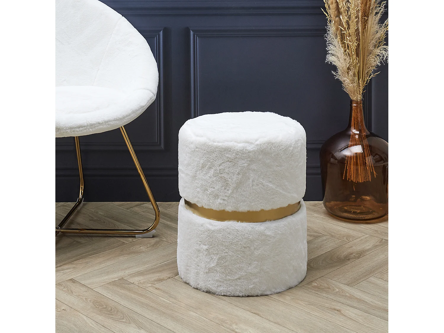 Pouf Imitation Fourrure Aurea Blanc