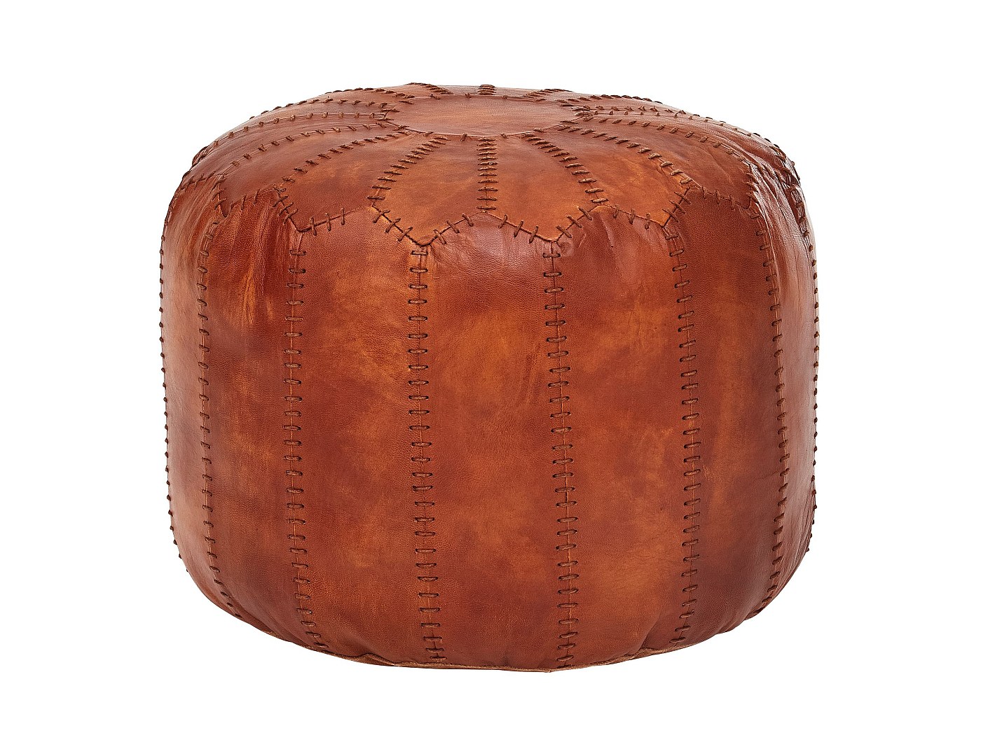 Pouf Ottoman Beliani OSLO - Cuir Véritable Beige Et Acier Inox - Neuf