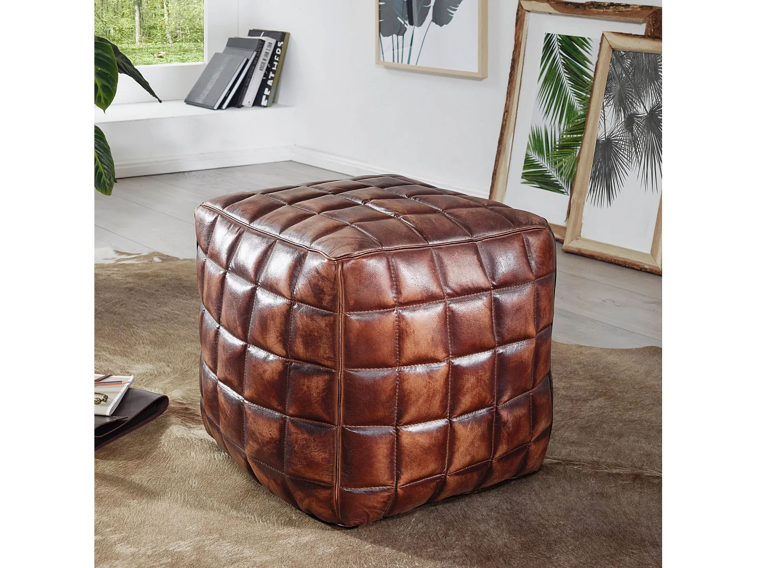 Sitzwürfel Leder Ottomane Sitzhocker Hocker braun Polsterhocker