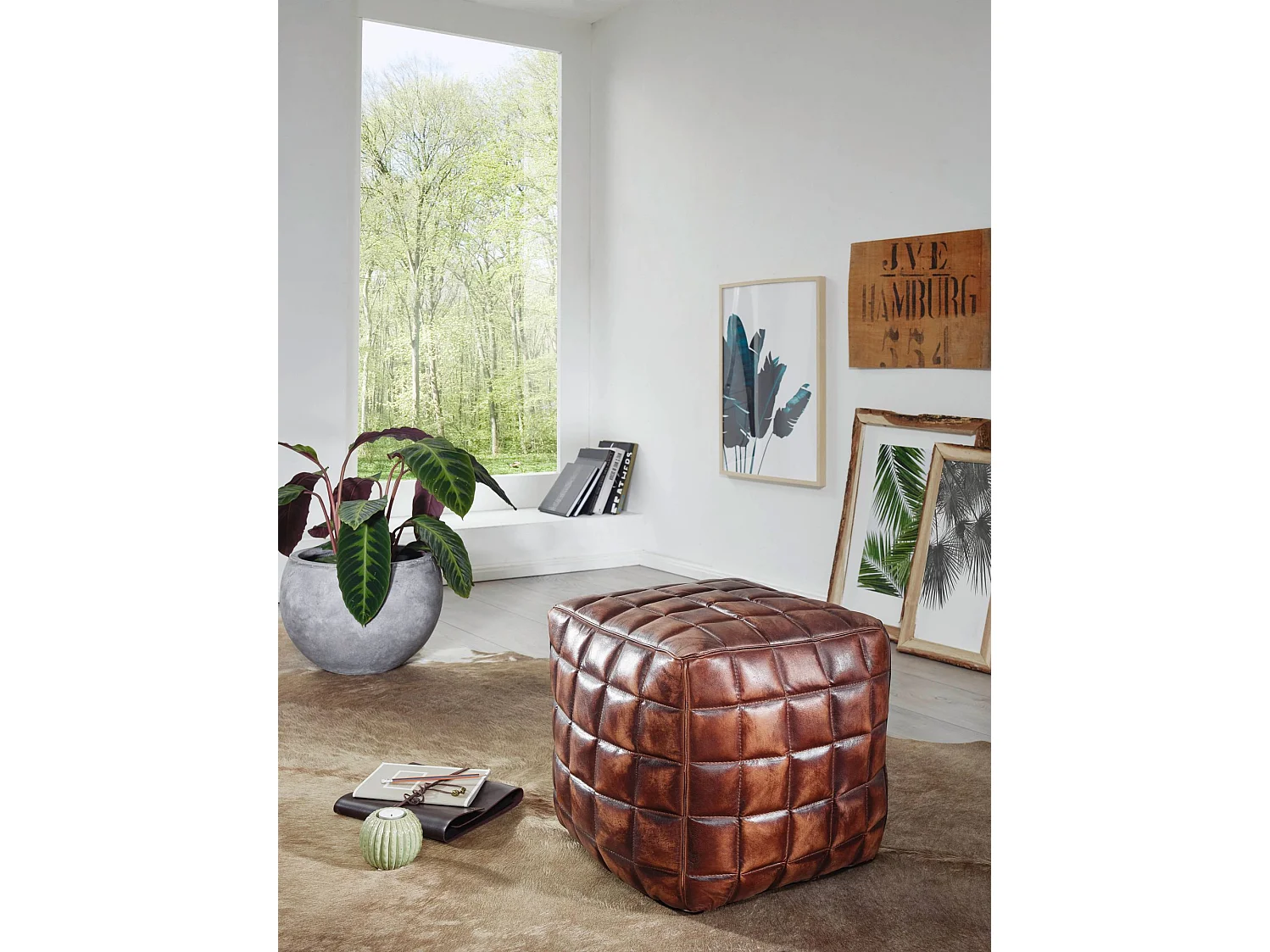 Sitzwürfel Leder Ottomane Sitzhocker Hocker braun Polsterhocker