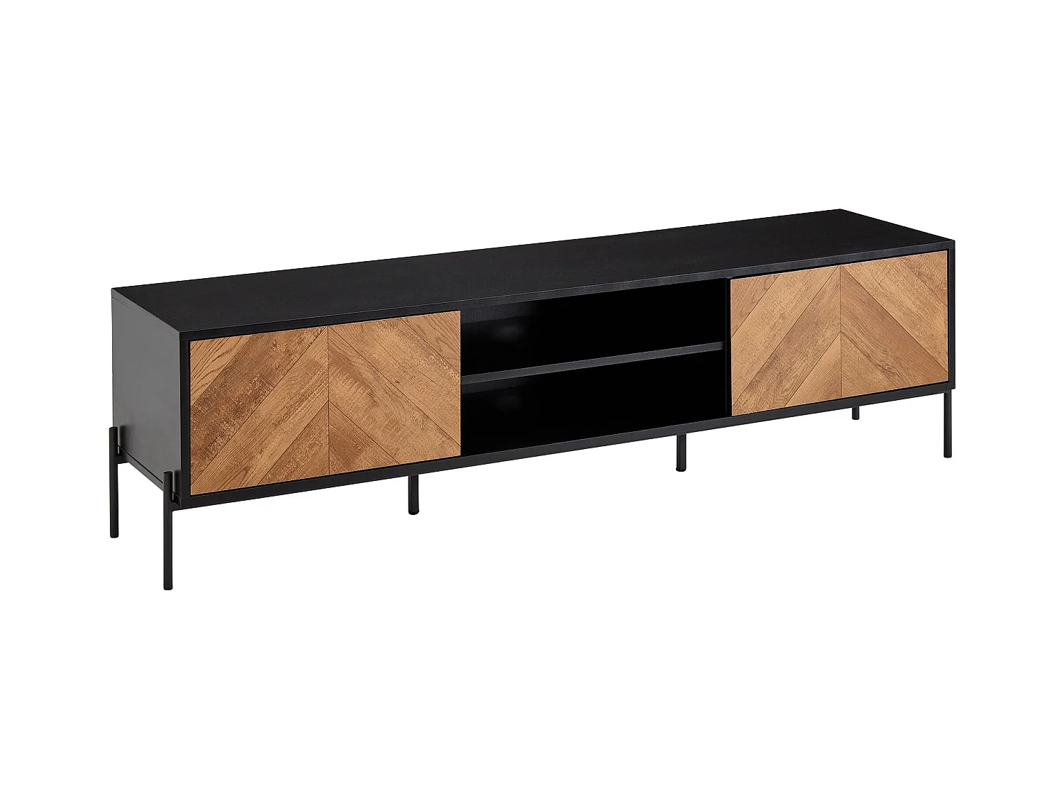 Meuble TV 163x45x40 cm Bois Noir Chêne Lowboard Panneau de Télévision