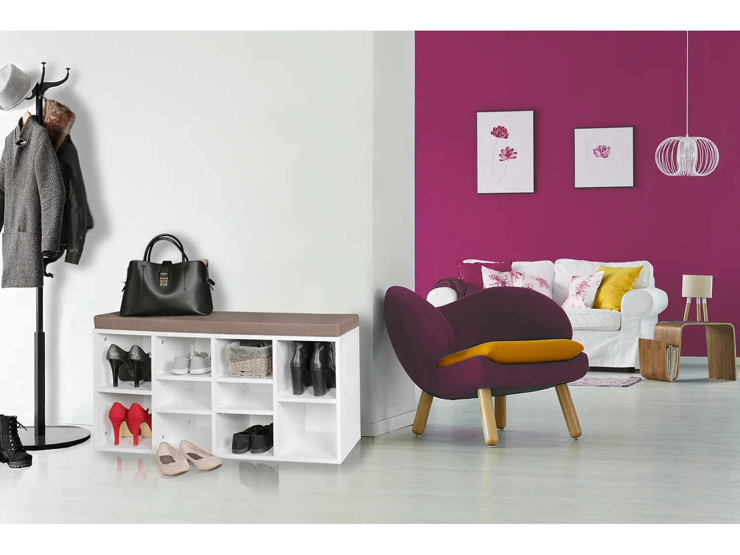 Schuhschrank 10 Schuhe Schuhbank Schrank Regal Auflage Sitzbank Flur Polster