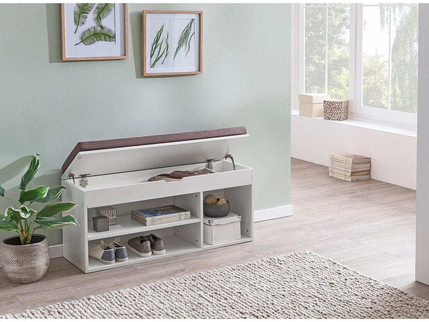 Banc de Rangement à Chaussure Entrée 104x51x32 cm Étagère a Chaussures