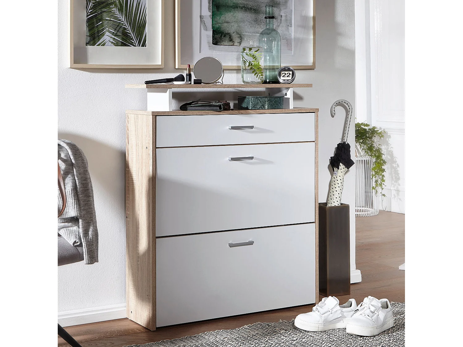 Schuhkipper Schuhschrank Schuhregal 16 Paar Schuhe + Ablage + Schublade