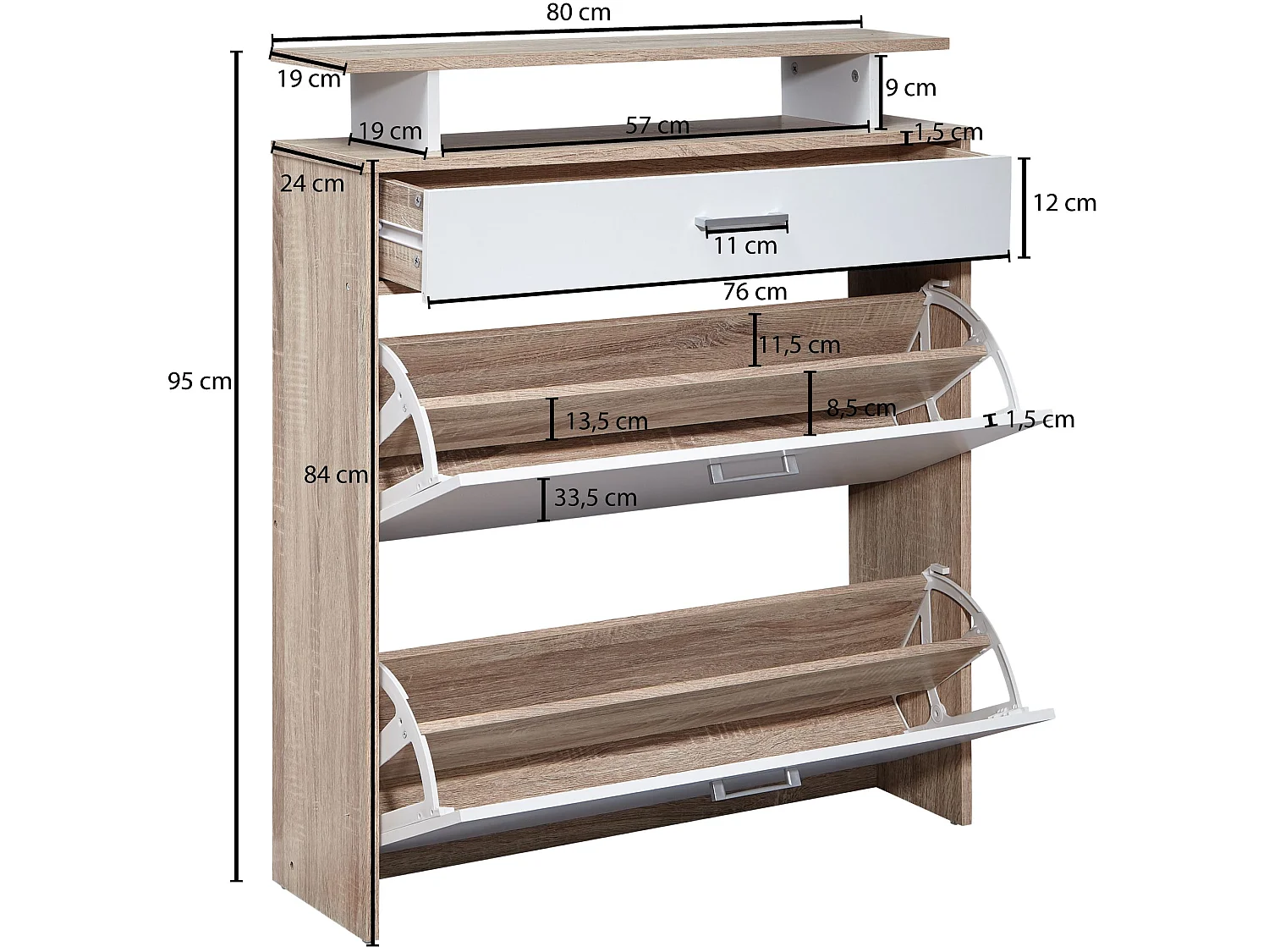Armoire à chaussures Bois 80x94x24 cm Étagère à chaussures 16 paires