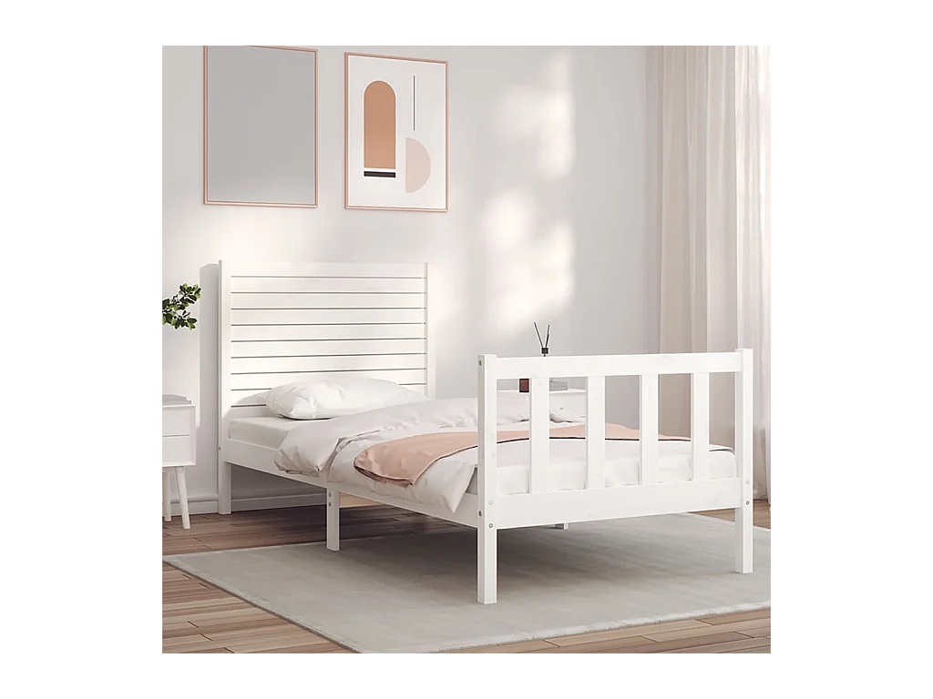 Cadre de lit sans matelas blanc 90x200 cm bois de pin massif