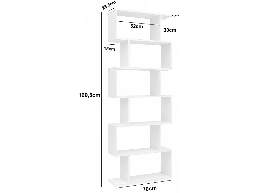 Libreria Bianca 70x190,5x23,5 cm Moderna Scaffale Cameretta Mensola