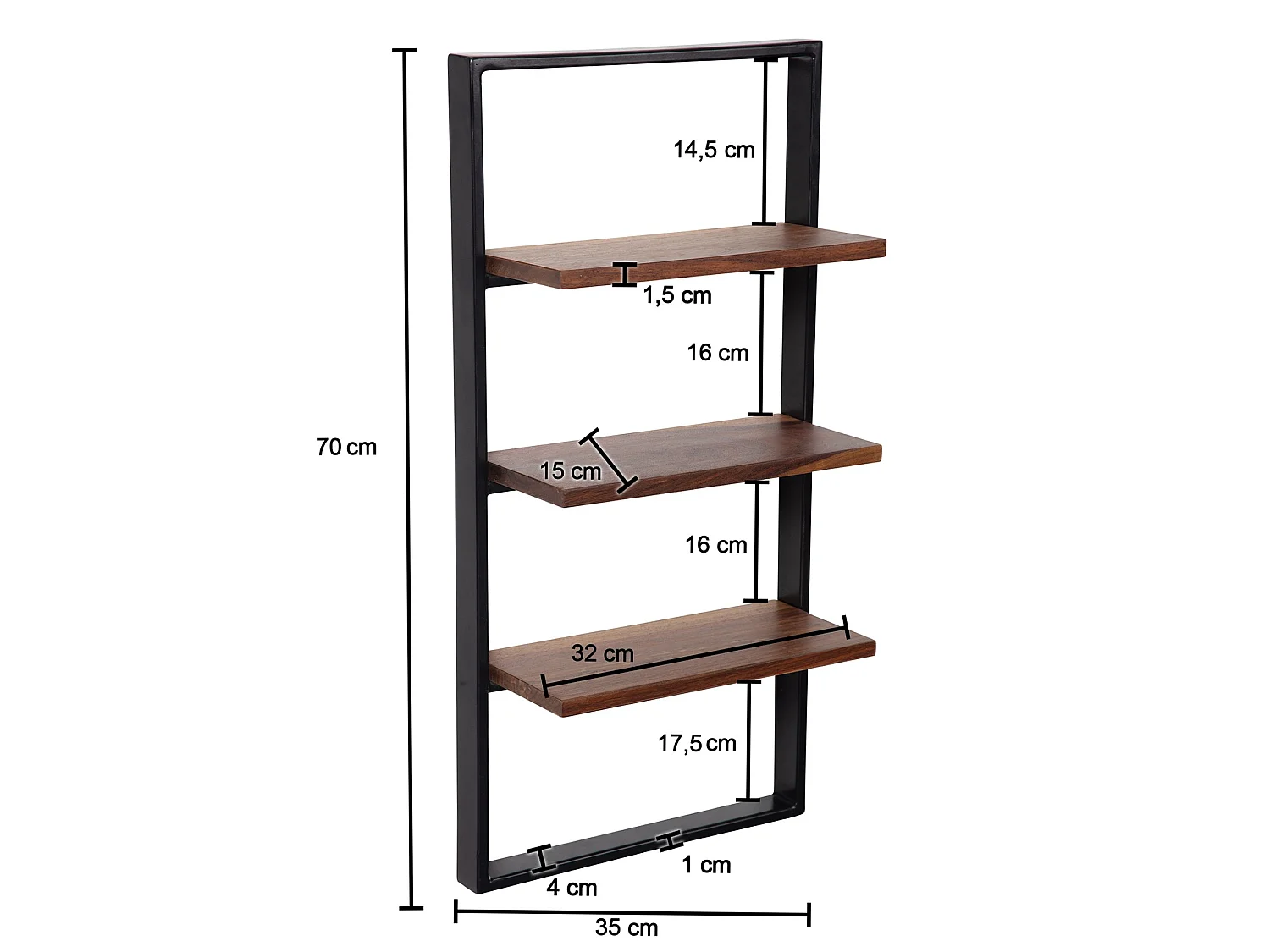 Étagère Murale Bois Massif Métal 35x70x15 cm Étagère Suspendue Flottante