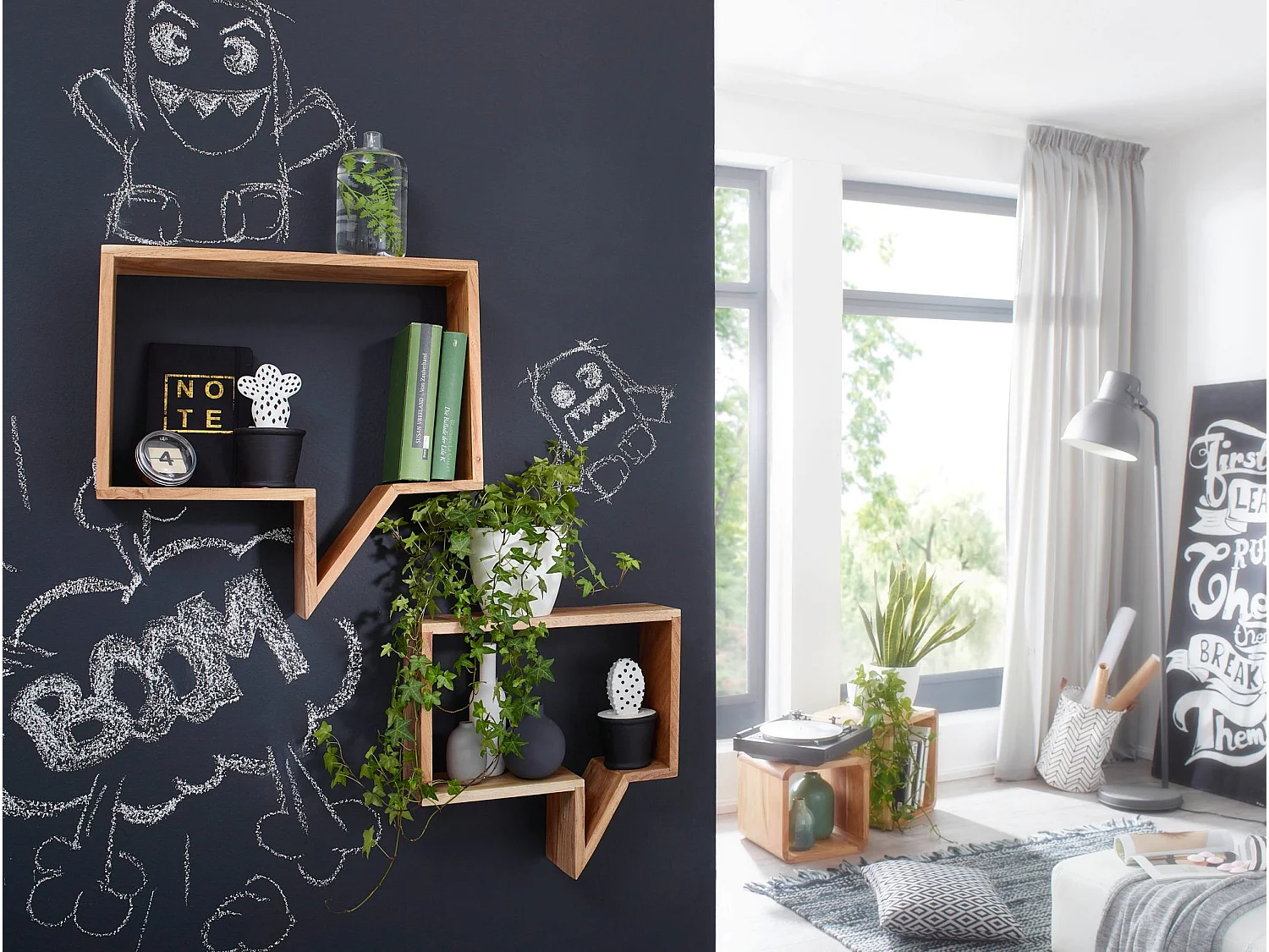 Étagère murale Lot de 2 Bois Massif Étagère Acacia Étagère à livres