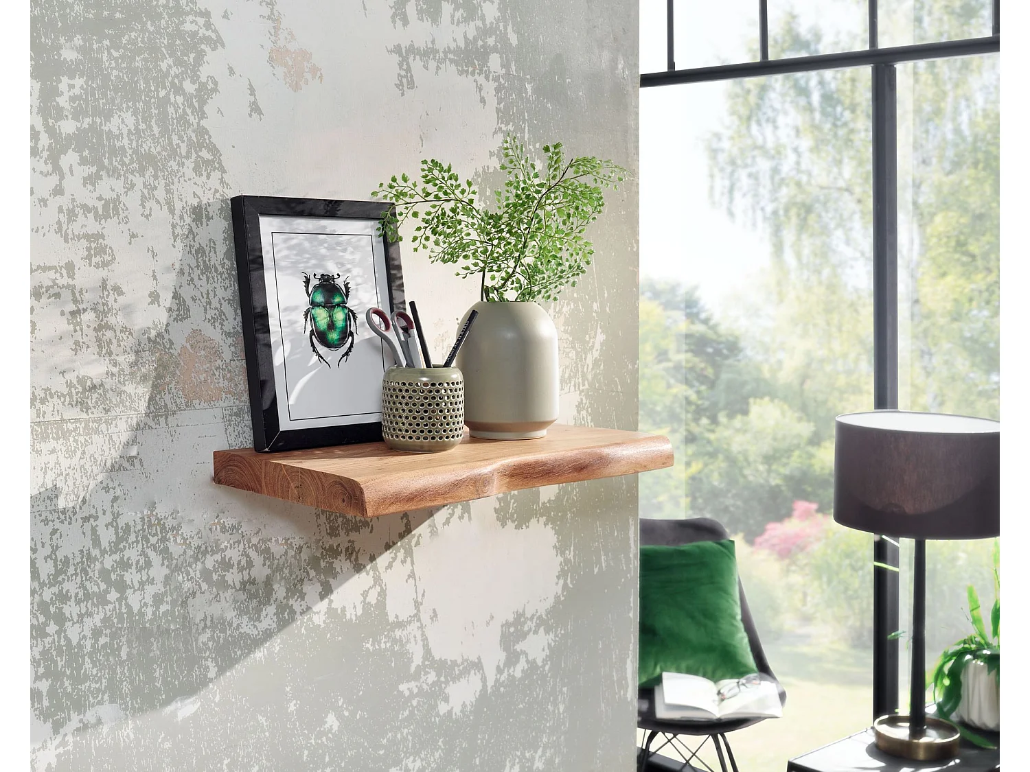 Scaffale Mensola da Muro Legno Massello Acacia Libreria a Parete Ripiano