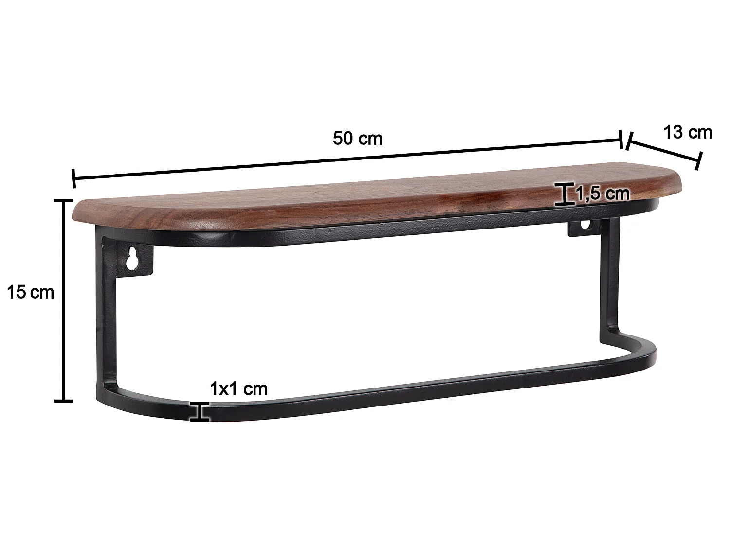 Wandregal Hängeregal 50x15x13 cm Massivholz Metall Regal Industrial