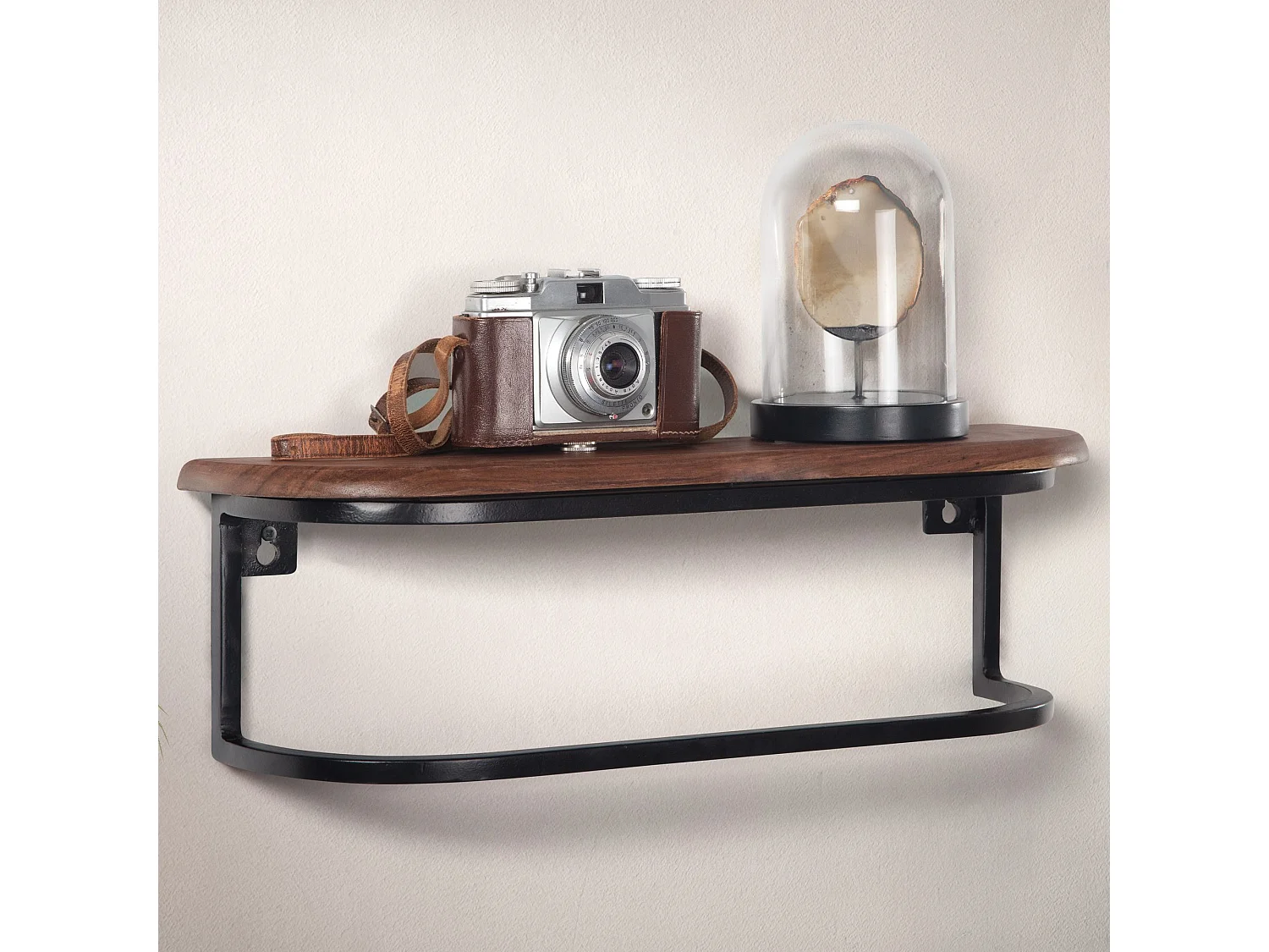 Étagère Murale Bois Massif Métal 50x15x13 cm Étagère Suspendue Flottante