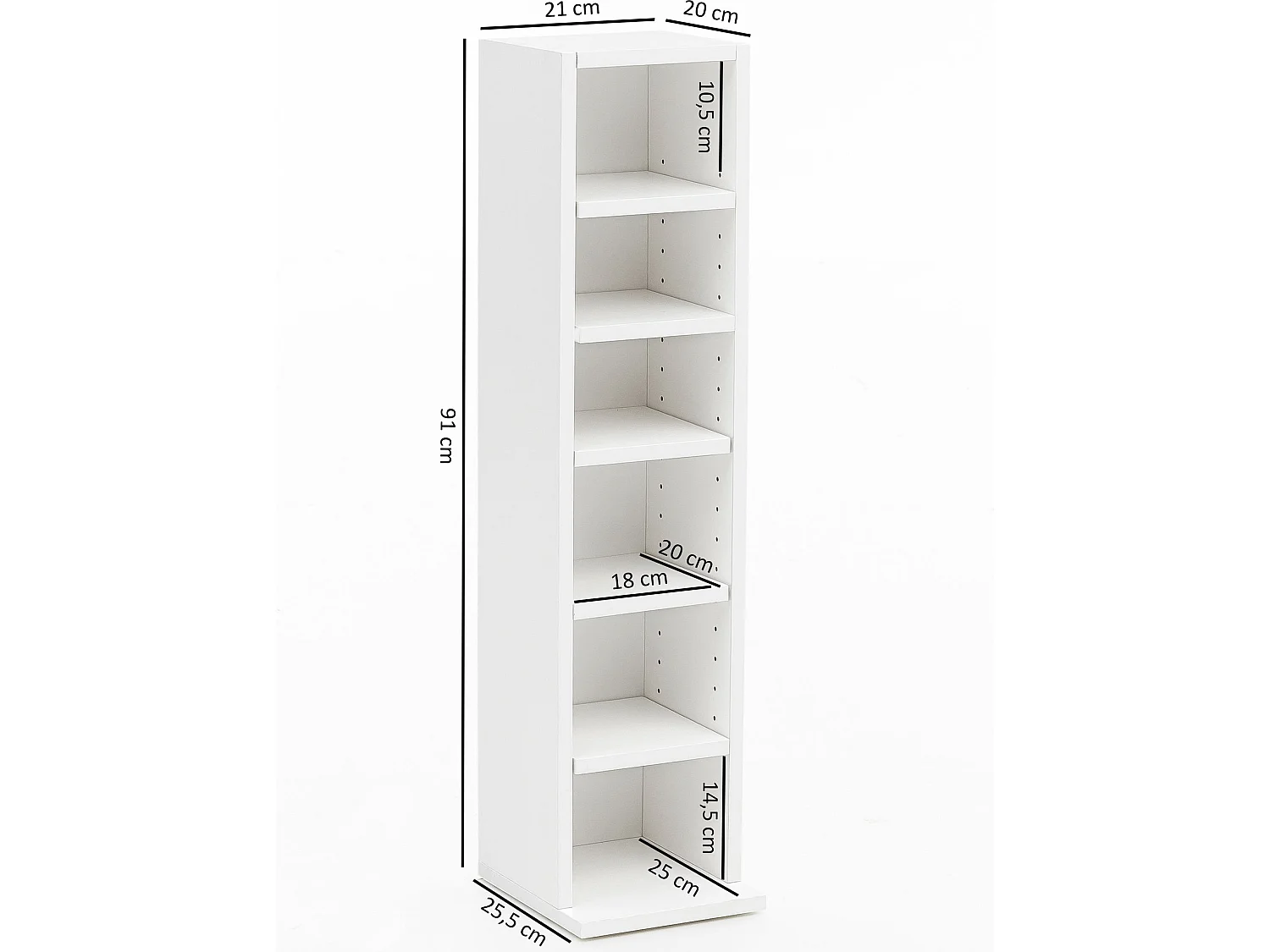 Libreria Scaffale a Colonna 21x91x25,5 cm Mensola per Libri Bianca