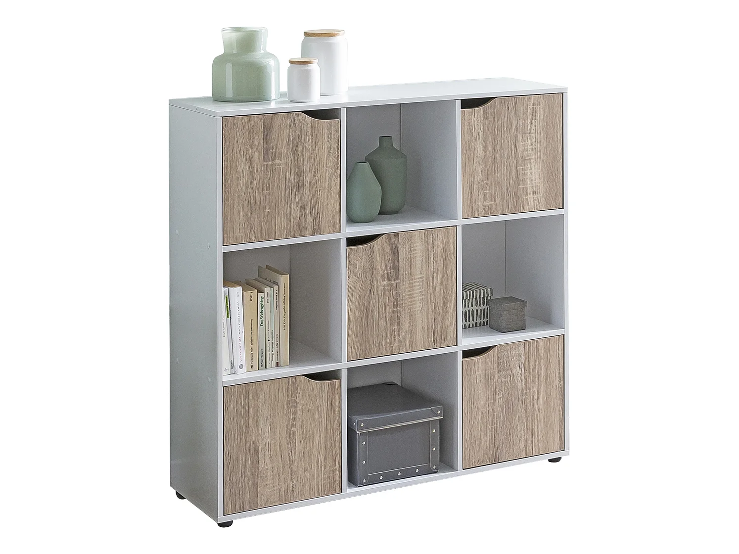 Étagère de Rangement 89x91x29 cm Bibliothèque Blanche avec Porte Salon
