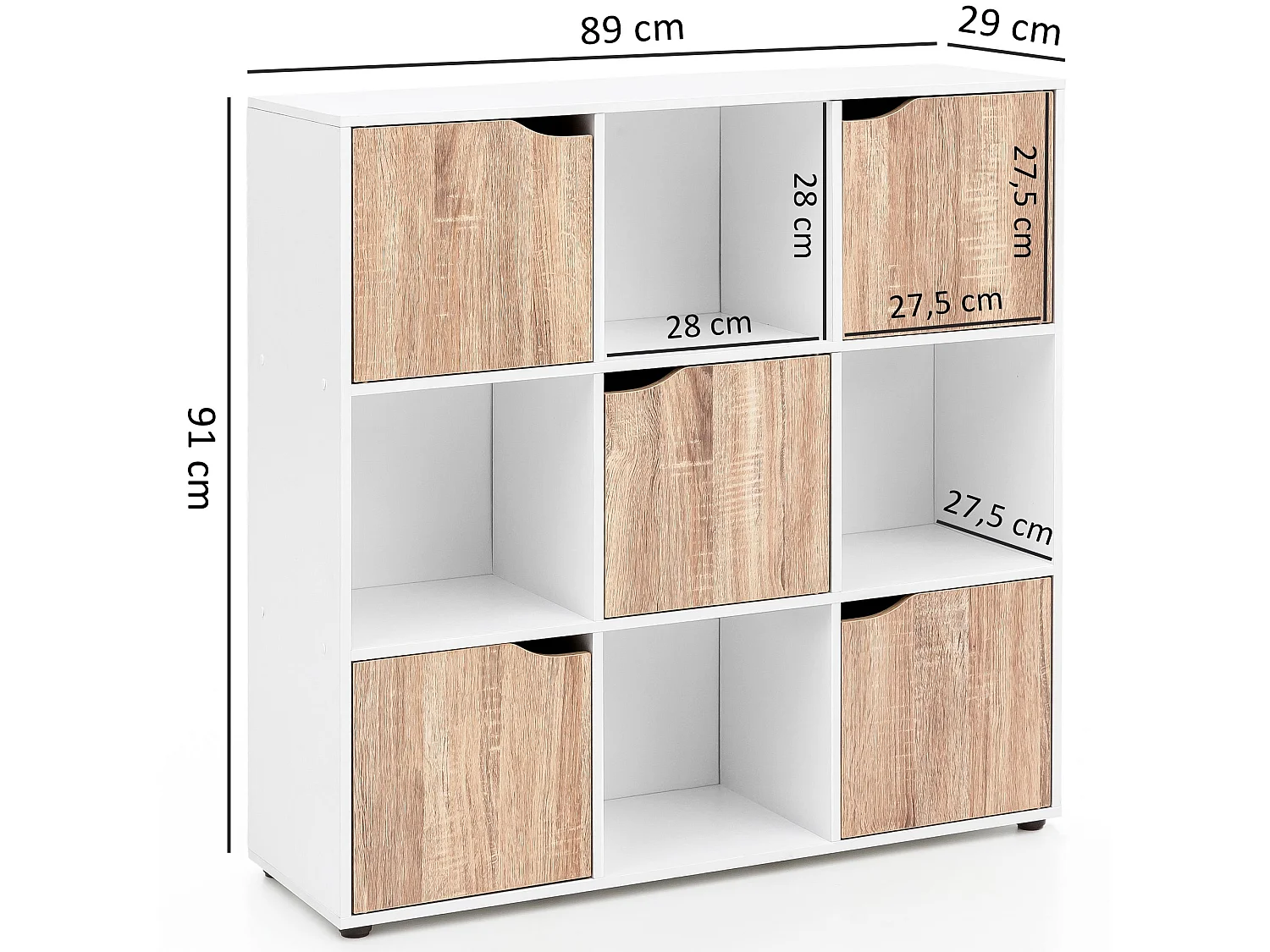 Étagère de Rangement 89x91x29 cm Bibliothèque Blanche avec Porte Salon