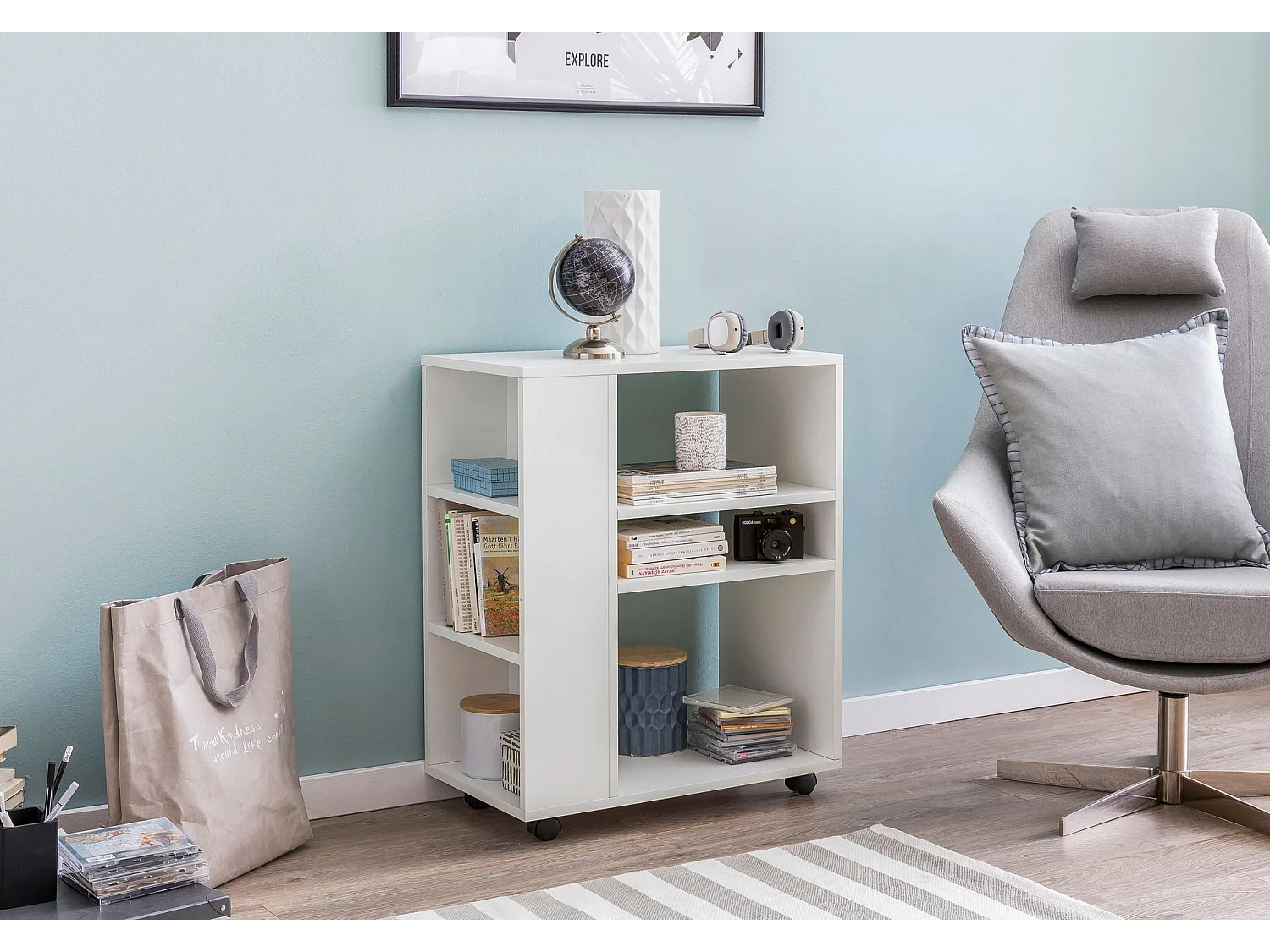 Regal Weiß Rollwagen 60x75x35 cm Regalwagen mit Rollen Beistelltisch