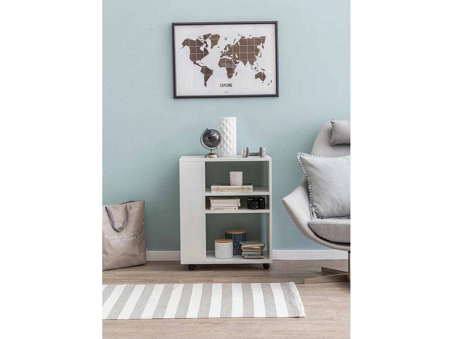 Regal Weiß Rollwagen 60x75x35 cm Regalwagen mit Rollen Beistelltisch