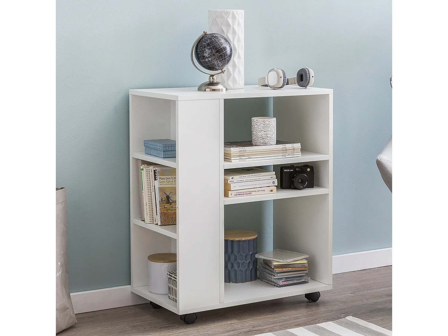 Étagère de Rangement Roulette 60x75x35 cm Bibliothèque Ouverte Salon