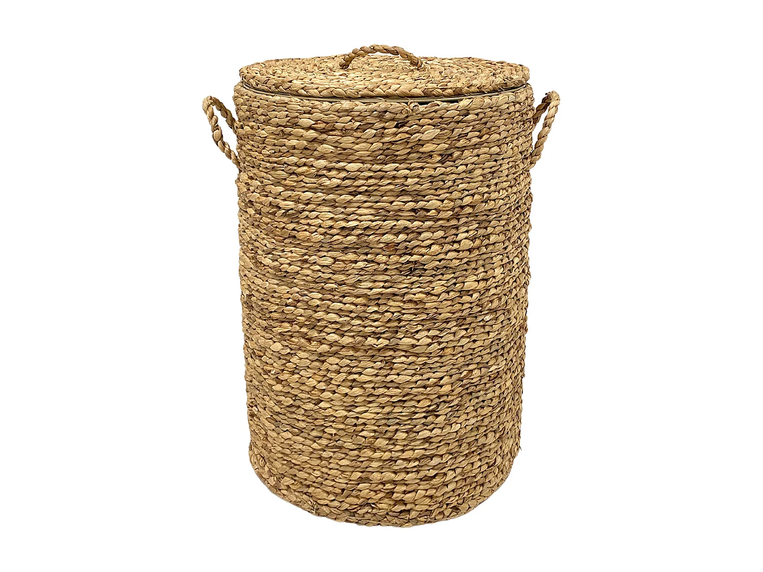 Panier en jacinthe d'eau avec couvercle - D. 40 x H. 68 cm - Naturel - POLLY