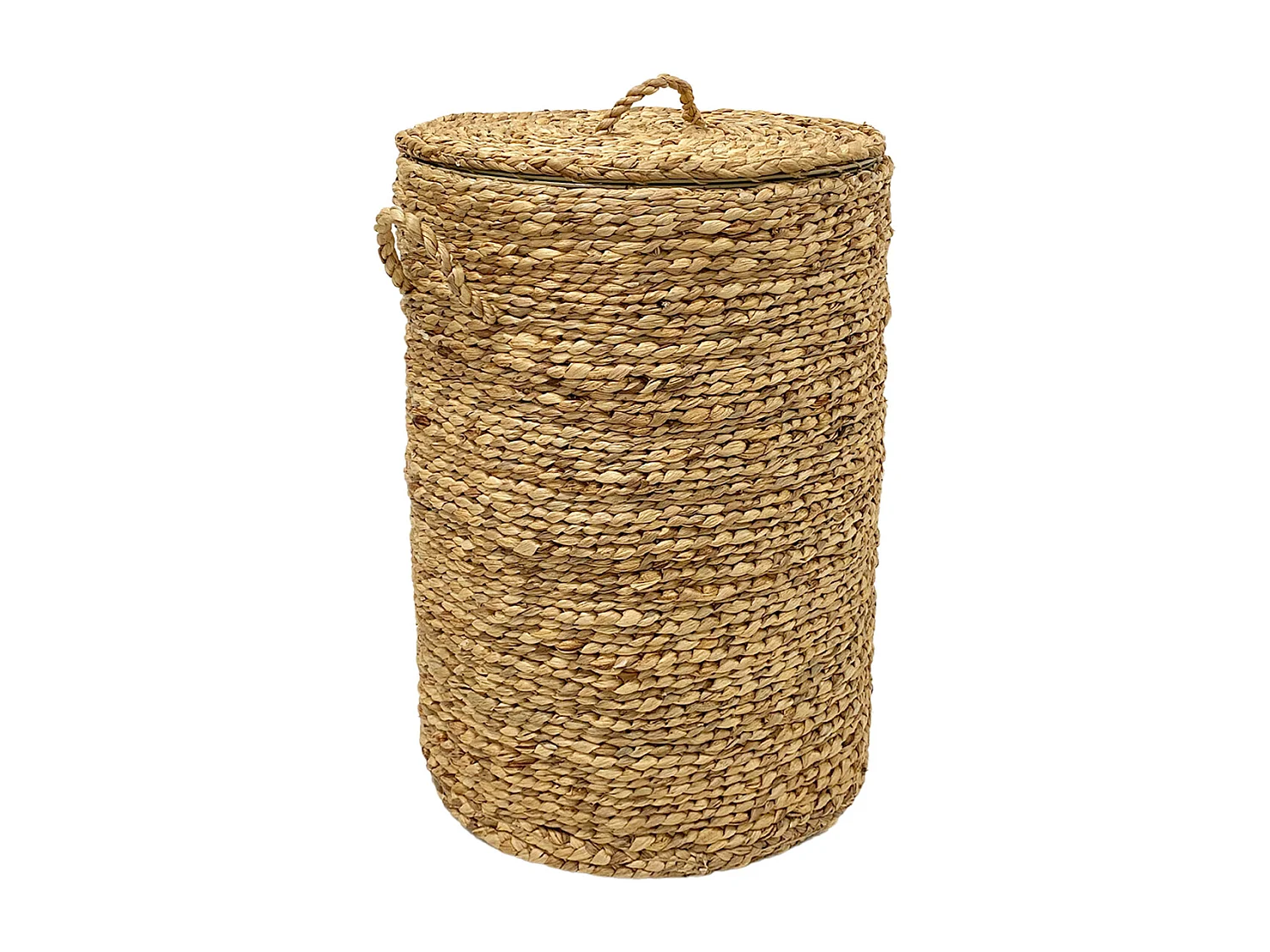 Panier en jacinthe d'eau avec couvercle - D. 40 x H. 68 cm - Naturel - POLLY