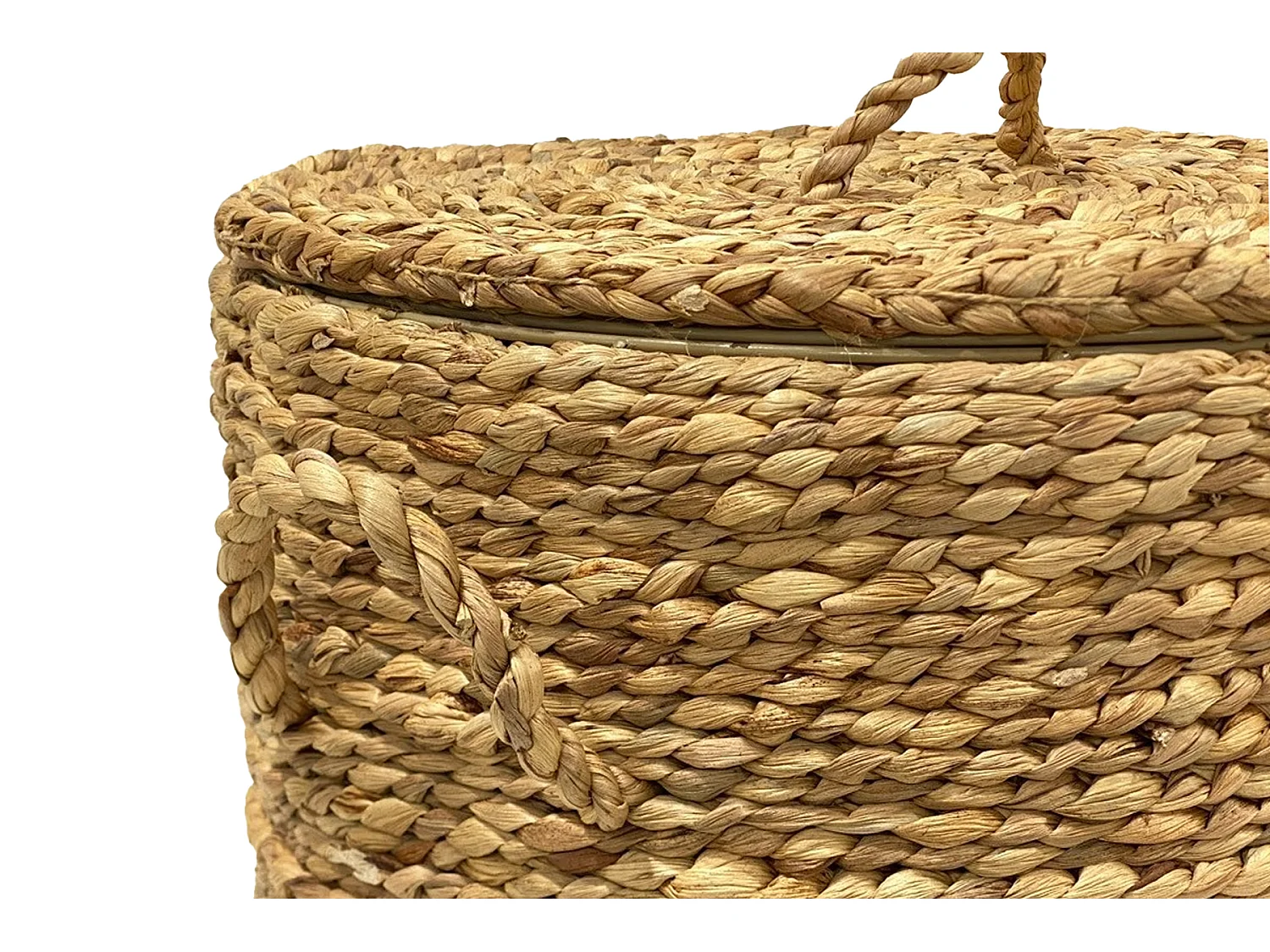 Panier en jacinthe d'eau avec couvercle - D. 40 x H. 68 cm - Naturel - POLLY