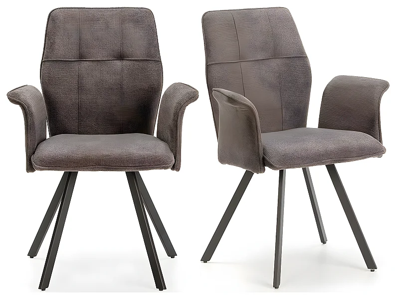 Lot de 2 fauteuils de table en tissu gris foncé - Alann