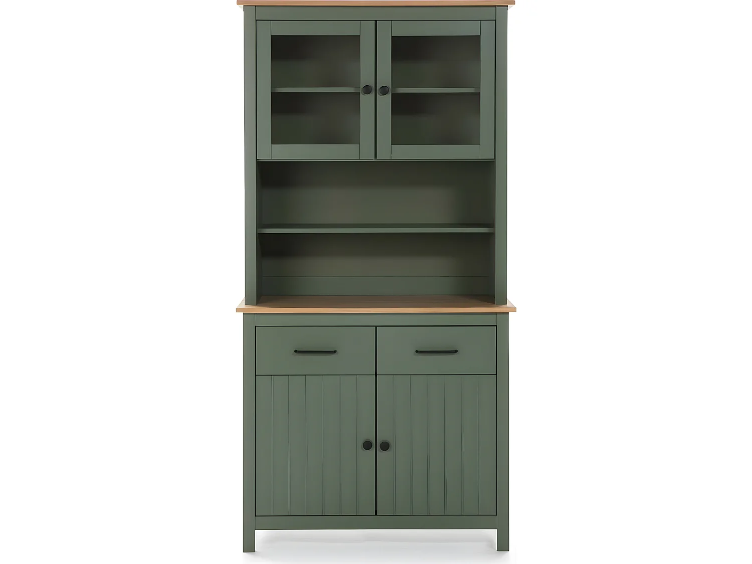 Vaisselier 4 portes 2 tiroirs en bois massif vert L90xH180 cm - Ida