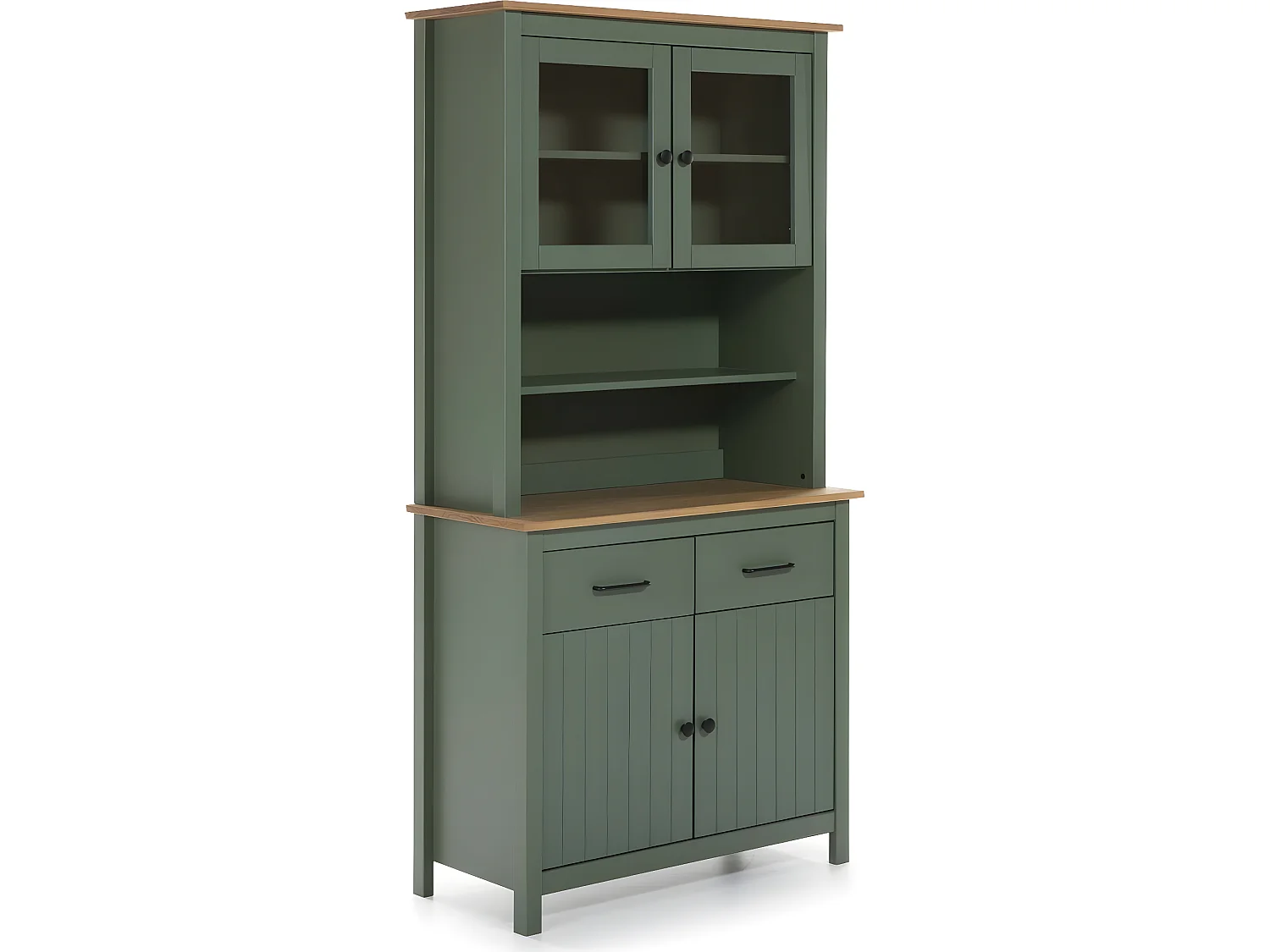 Vaisselier 4 portes 2 tiroirs en bois massif vert L90xH180 cm - Ida