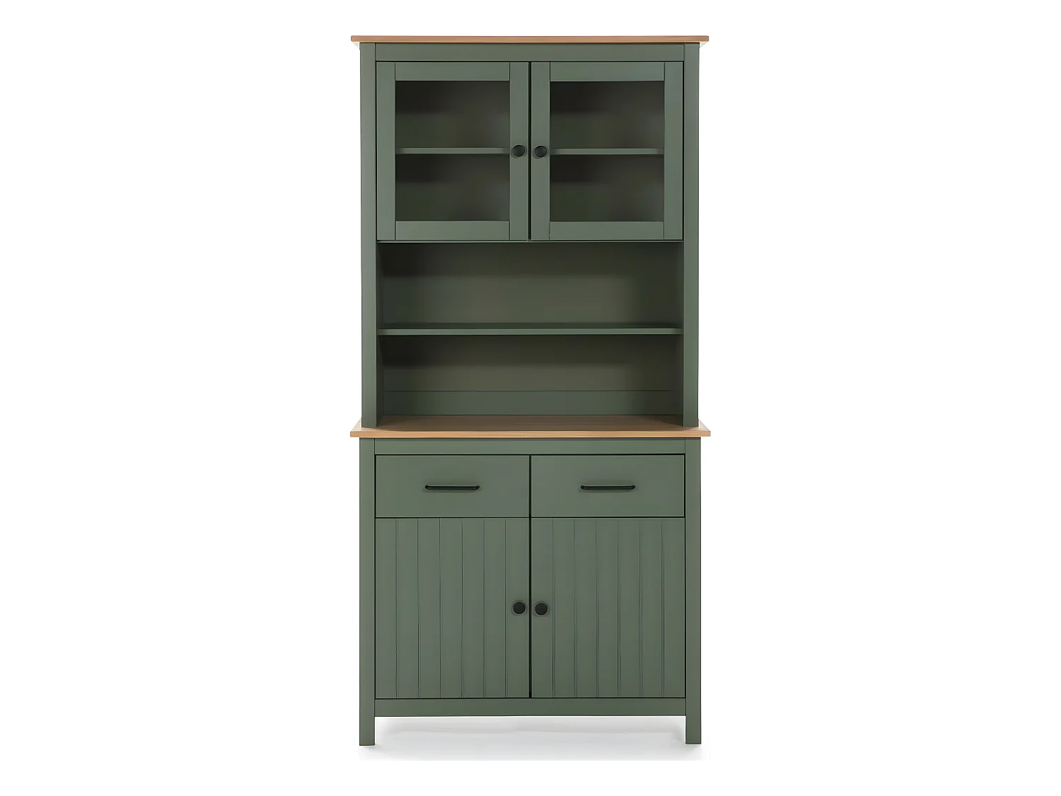 Vaisselier 4 portes 2 tiroirs en bois massif vert L90xH180 cm - Ida